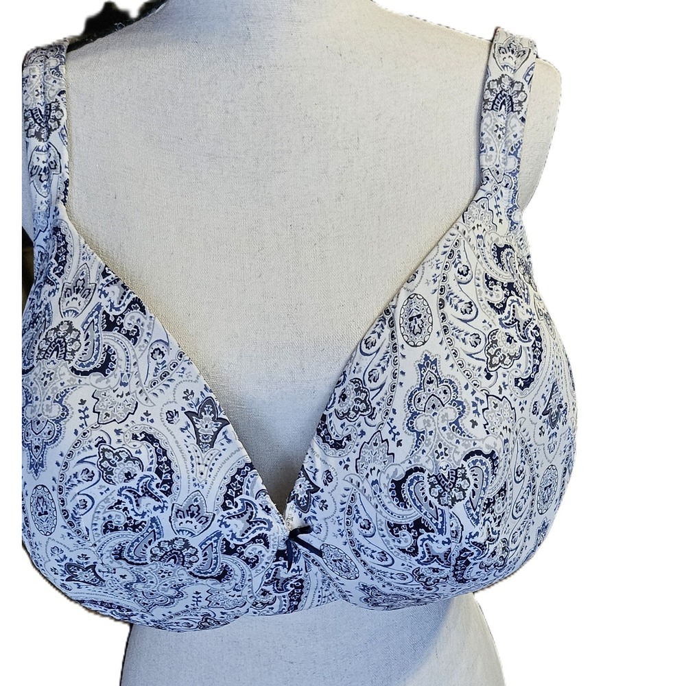 Cacique Blue Paisley Underwire Bra Women's SZ 46DDD Lightly Lined Full Coverage